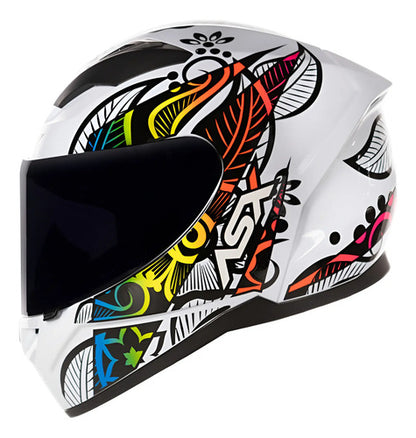Capacete ASX City Flowers Branco Preto Colorido Brilhante