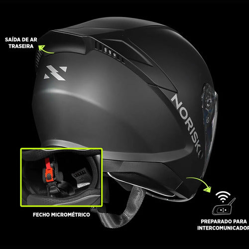 Capacete Aberto Norisk City Solid com Óculos Solar Interno Preto Fosco