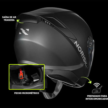 Capacete Aberto Norisk City Solid com Óculos Solar Interno Preto Fosco