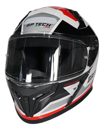 Capacete GP Tech Sense Line Up Branco Vermelho Preto Brilhante