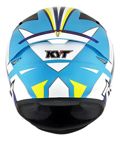 Capacete KYT TT-Course Grand Prix Branco Azul Brilhante