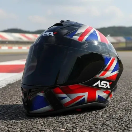 Capacete ASX Draken UK Preto Vermelho Azul Brilhante