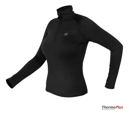 Blusa Térmica Segunda Pele Curtlo Thermoplus com Zíper Feminina Preto