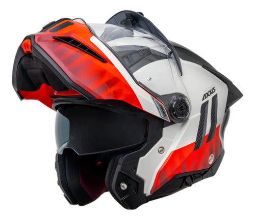 Capacete Escamoteável Axxis Ghostfighter SV Grid Branco Vermelho Brilhante Tamanho 58