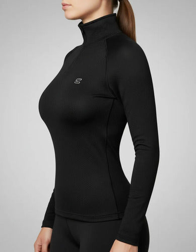Blusa Térmica Segunda Pele Curtlo Thermoskin Gola Alta com Meio Zíper Feminina Preto