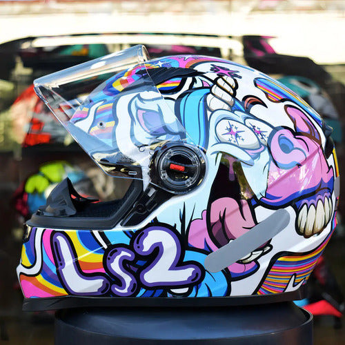 Capacete LS2 FF358 Bubble Branco Rosa Brilhante Tamanho 56/S