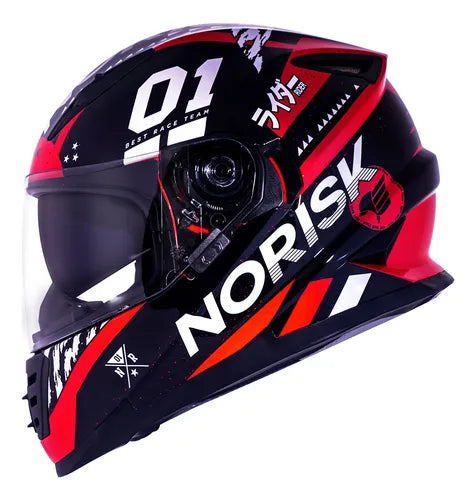 Capacete Norisk FF302 Soul Tokyo com Óculos Solar Interno Preto Vermelho Brilhante