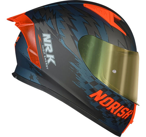 Capacete Norisk Flow Daytona com 2 Viseiras e Spoiler Azul Laranja Fosco