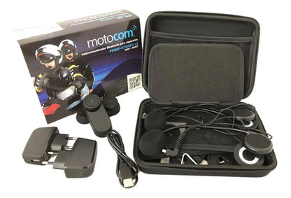 Par de Intercomunicadores de Capacete Motocom Prime Universal Bluetooth com Rádio FM