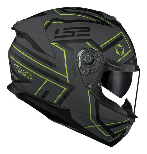 Capacete LS2 FF808 Stream II Maze com Óculos Solar Interno Cinza Preto Fosco