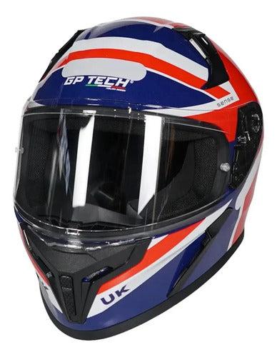 Capacete GP Tech Sense UK Azul Vermelho Brilhante Tamanho 56