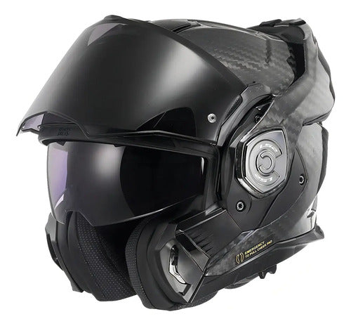 Capacete Escamoteável LS2 FF901 Advant X Carbon Solid com Óculos Solar Preto Brilhante