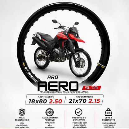 Par de Aros de Roda Aero Slim Monaco Yamaha Lander Ténéré 250 2.15x21 e 2.50x18 Preto Brilhante