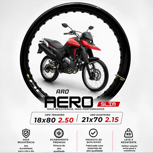 Par de Aros de Roda Aero Slim Monaco Yamaha Lander Ténéré 250 2.15x21 e 2.50x18 Preto Brilhante