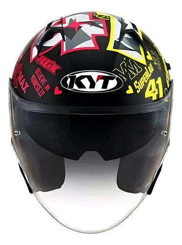 Capacete Aberto KYT NF-J Aleix Espargaro 2020 com Óculos Solar Interno Amarelo Vermelho