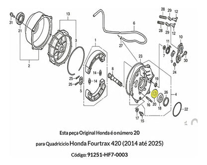 Retentor do Espelho de Freio Traseiro Iron Honda Trx 420 Fourtrax 2014 a 2024 44x58x8 mm