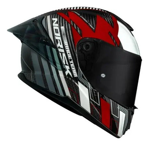 Capacete Norisk Carbon R Team com 2 Viseiras e Spoiler Vermelho Branco Brilhante Tamanho 58/M