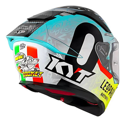 Capacete KYT R2R Max Dennis Foggia Misano com Óculos Solar Interno Azul Preto Brilhante