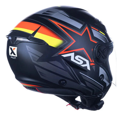 Capacete Aberto ASX City Air Pilot Preto Vermelho Amarelo Fosco