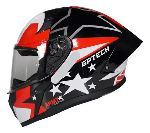 Capacete GP Tech Sense Army Preto Vermelho Branco Brilhante Tamanho 58