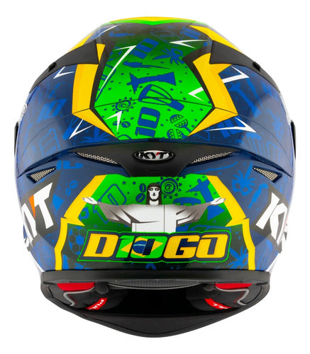 Capacete KYT TT-Revo Diogo Moreira 2024 com Spoiler Azul Verde Amarelo Brilhante