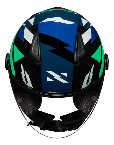 Capacete Aberto Norisk Orion Denver Azul Verde Brilhante Tamanho 58/M