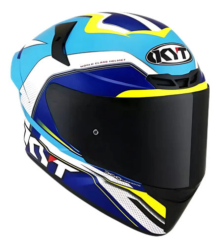 Capacete KYT TT-Course Grand Prix Branco Azul Brilhante