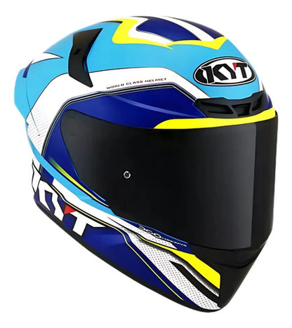 Capacete KYT TT-Course Grand Prix Branco Azul Brilhante
