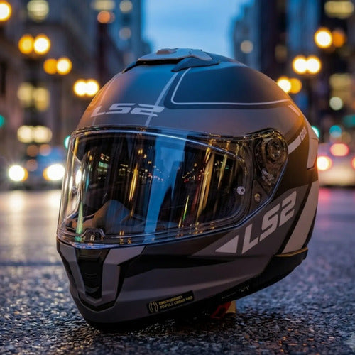 Capacete LS2 FF808 Stream II Gran com Óculos Solar Interno Preto Cinza Fosco