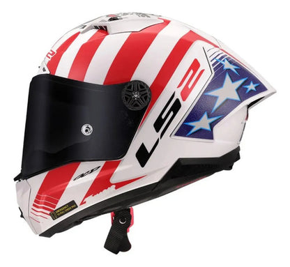 Capacete LS2 FF805 Thunder C GP Baz Replica com Spoiler Branco Azul Vermelho Brilhante