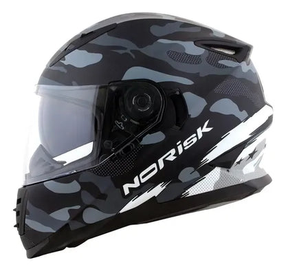 Capacete Norisk FF302 Destroyer com Óculos Solar Interno Preto Branco Fosco Tamanho 60/L