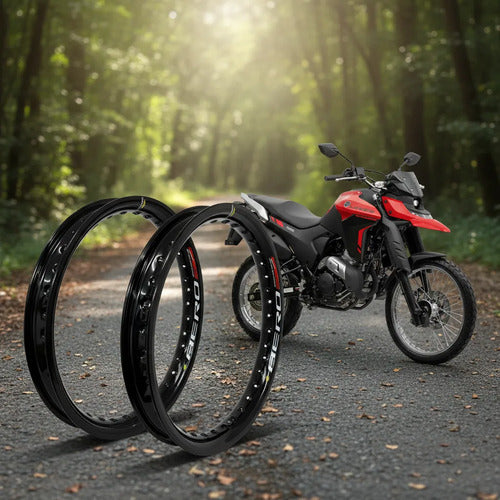Par de Aros de Roda Aero Slim Monaco Yamaha Lander Ténéré 250 1.85x21 e 1.85x18 Preto Brilhante