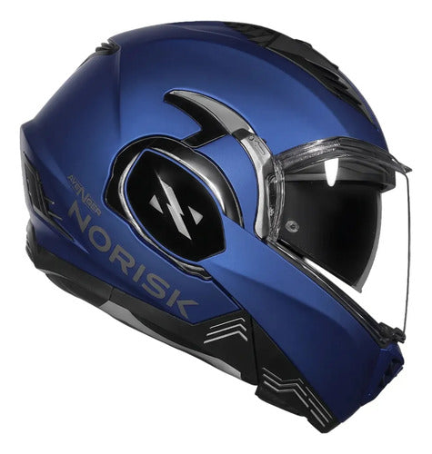 Capacete Escamoteável Norisk Avenger Solid com Óculos Solar Interno Azul Fosco Tamanho 58/M