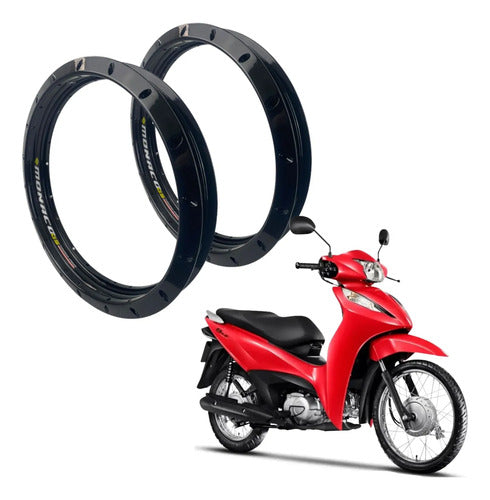 Par de Aros de Roda GS Monaco Honda Biz 125 Biz 110i 1.85x17 e 1.85x14 Preto Brilhante