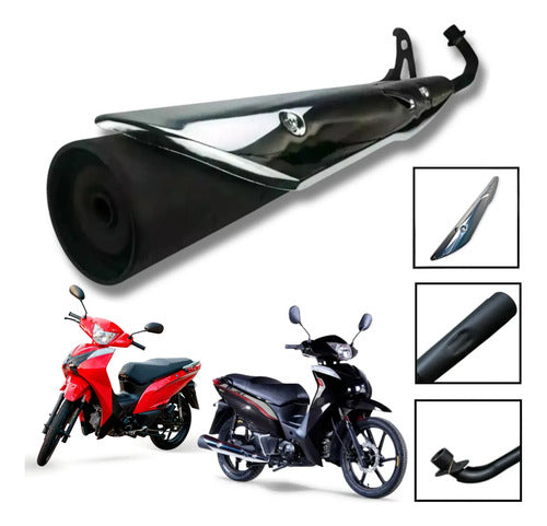 Escapamento Completo com Protetor Iron Shineray Jet 50 2020 a 2025 Jet 125 2023 a 2025 Preto