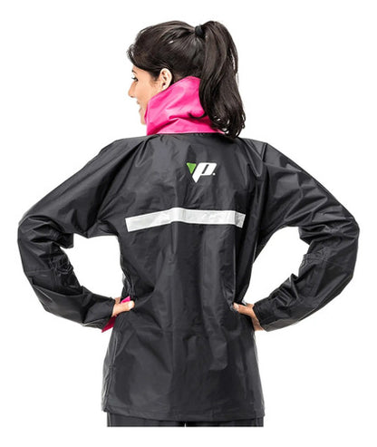 Capa de Chuva Conjunto Pantaneiro Nylon com Gola Feminina Preto Rosa