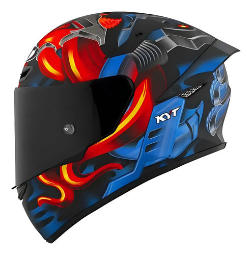Capacete KYT TT-Course Magnet Azul Vermelho Preto Brilhante