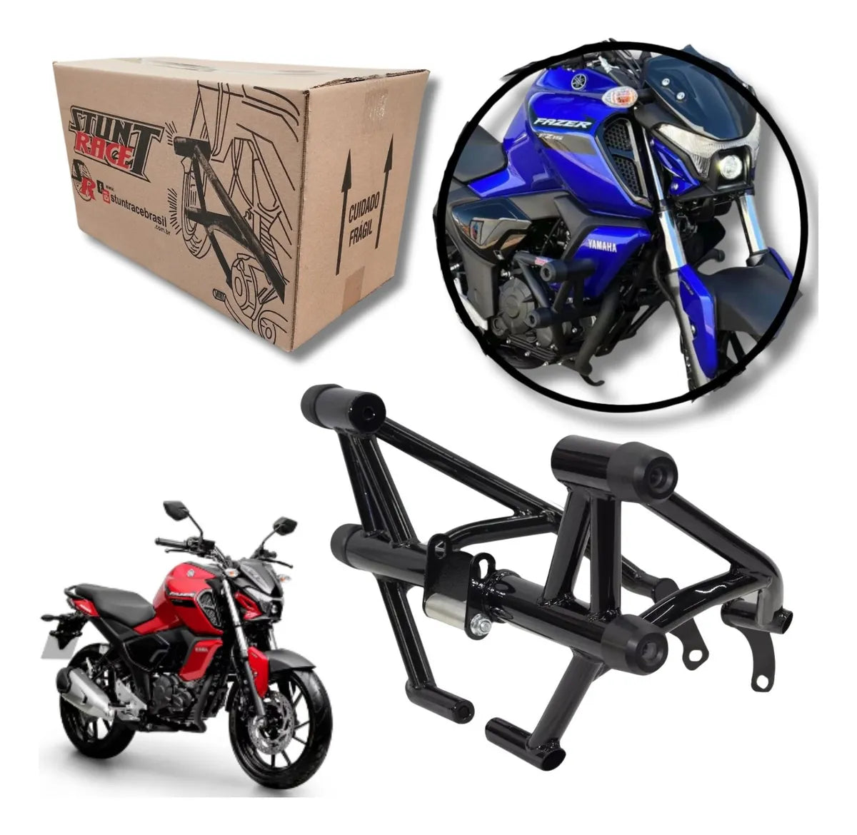 Protetor Motor Stunt Race Nova Fazer Fz15 Fz 15 Preto Brilho