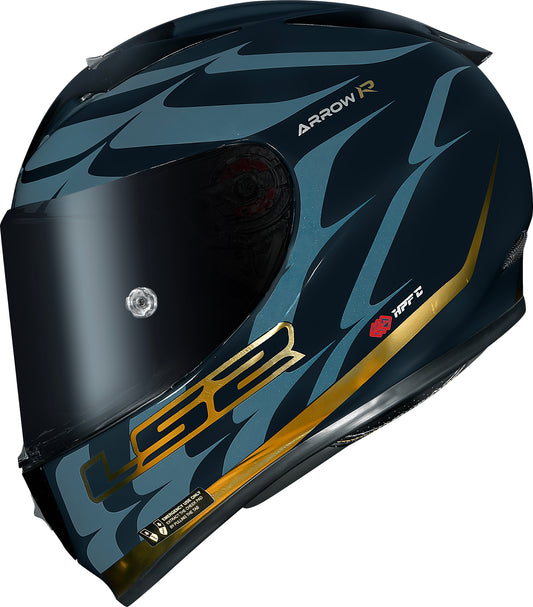 Capacete Ls2 Arrow R ff323 Flames Azul Dourado