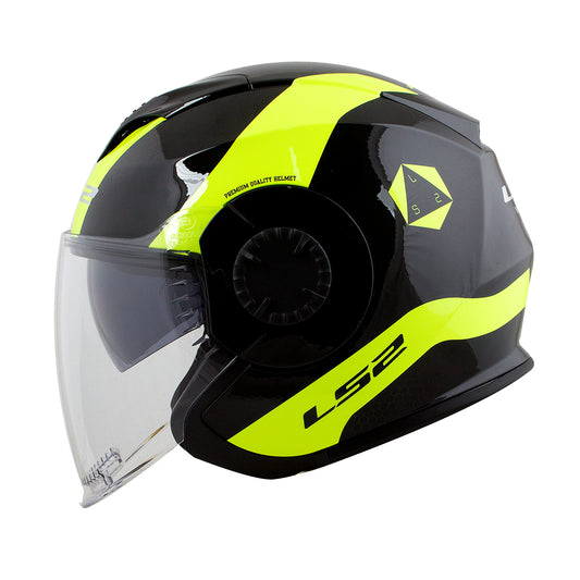Capacete Ls2 Of570 Verso Technik Preto Amarelo